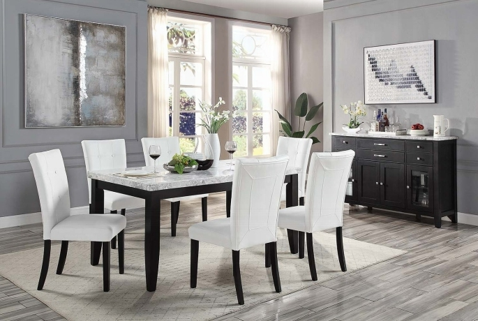 Including: Table with marble Top and 6 Side Chairs.